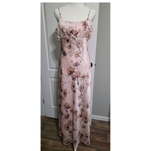 Thirty Thirty LA Pink Floral Maxi Dress XL Empire Waist Satin Ruched Floral MOB
